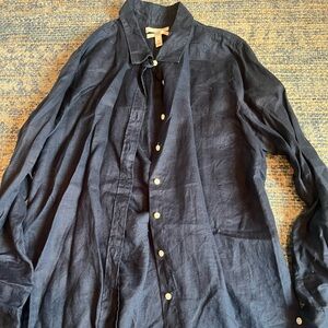J Crew Linen Perfect Button Down in Navy - Size 12P